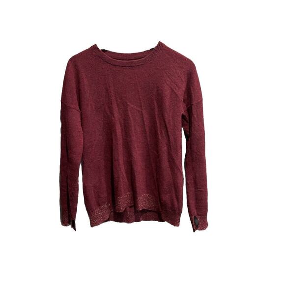 Zadig & Voltaire Cici Maroon 100% Cashmere Star Elbows Crew Neck Sweater Size L - Picture 1 of 5